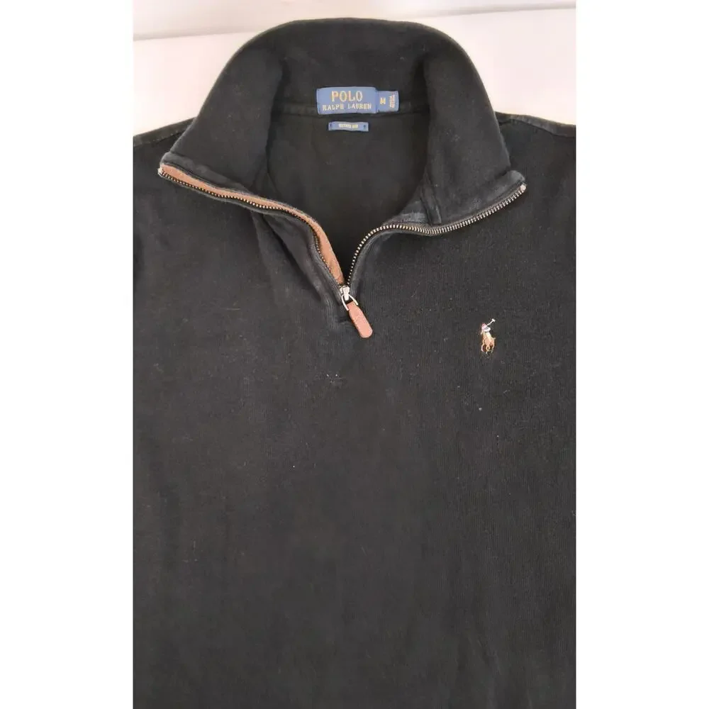 Polo Ralph Lauren Estate Rib 1/4 Zip Sweater Men's M Black Flesh Pony #W5409
